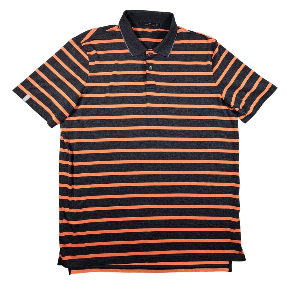 RLX Ralph Lauren Mens XL Performance Polo Shirt Striped Gray Orange Short Sleeve